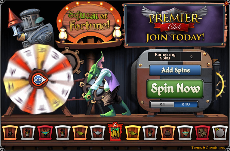 A screenshot of RuneScape's Squeal of Fortune game.