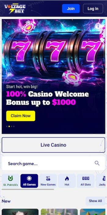 Voltage Bet - Claim a $1,000 welcome bonus at an online casino in Mississippi.