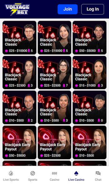 Voltage Bet live dealer Ohio casino