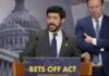Sen. Murphy & Rep. Casar Introduce BETS OFF Act to Ban ‘Rigged’ Prediction Markets Rep. Greg Casar speaks at a podium during a press conference on the BETS OFF Act as Sen. Chris Murphy stands beside him.