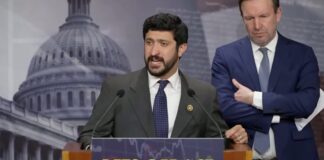 Sen. Murphy & Rep. Casar Introduce BETS OFF Act to Ban ‘Rigged’ Prediction Markets Rep. Greg Casar speaks at a podium during a press conference on the BETS OFF Act as Sen. Chris Murphy stands beside him.