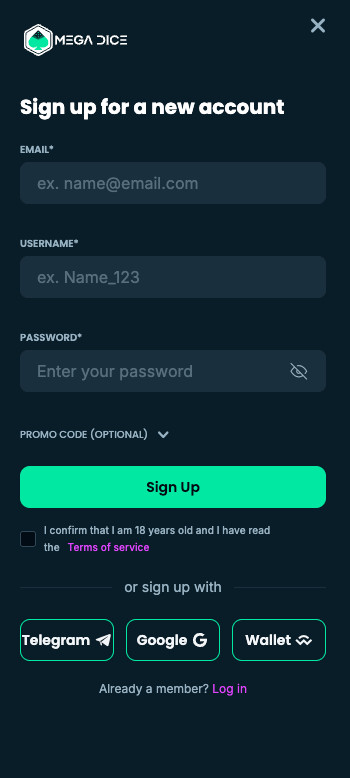 Mega Dice no account casino signup