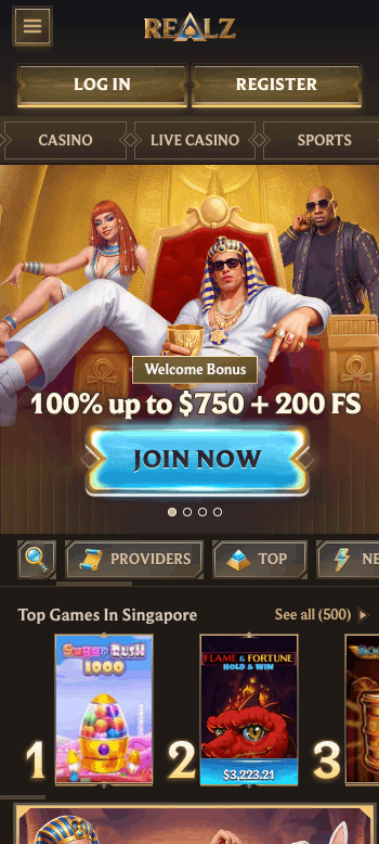 Realz casino app australia homepage screenshot