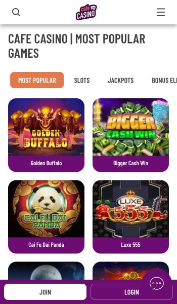 Cafe Casino homepage