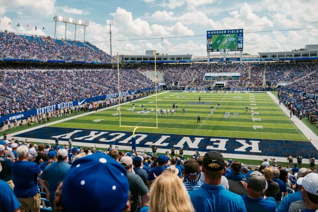 Kentucky Wildcats football game at Kroger Field with fans in the stands