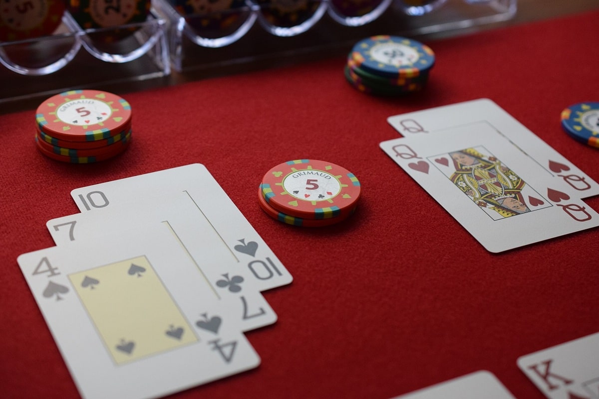 A close up image of a blackjack game.