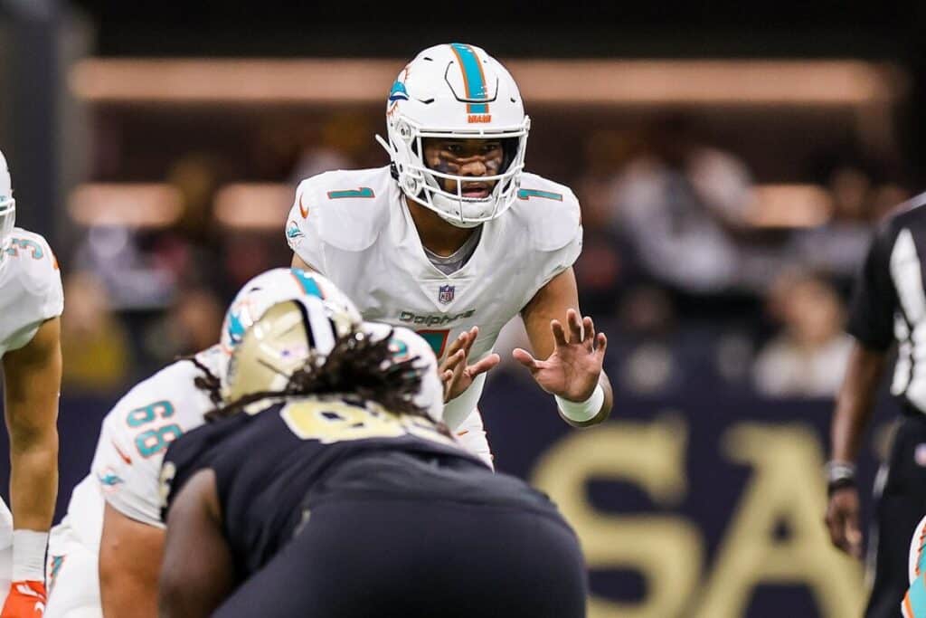 The Miami Dolphins in NFL action.