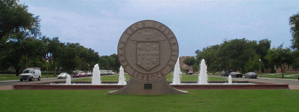 The front entrance of Texas Tech University.