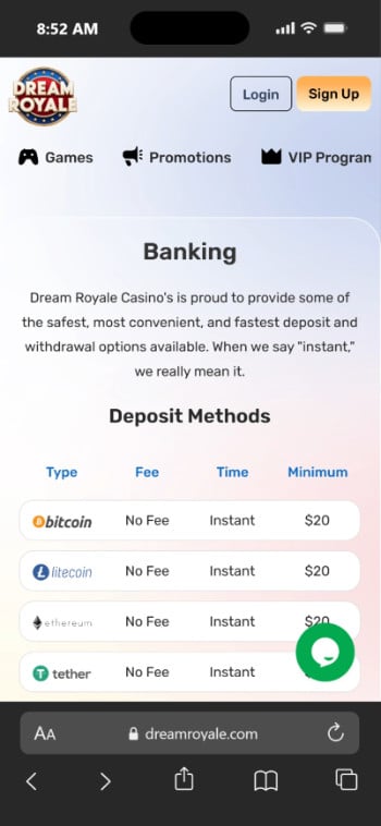 Fast Withdrawal Casinos Dream Royale Banking Deposit Methods