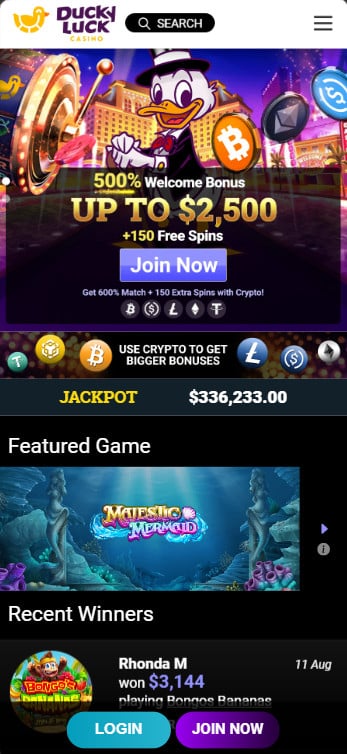 Ducky Luck Casino Homepage