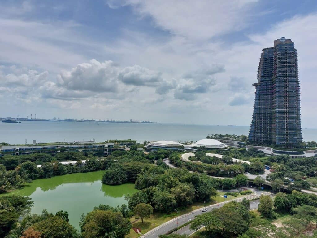 An overhead view of Forest City, Johor, Malaysia during the day.
